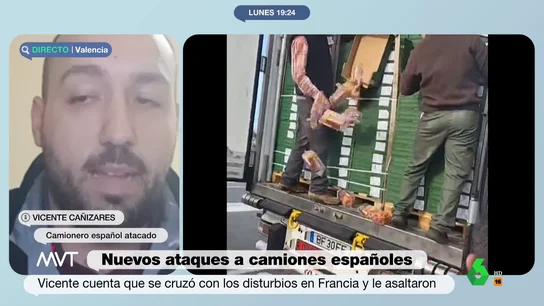 Un camionero español carga contra los piquetes franceses: "No les gusta nuestro producto, pero vacían los camiones y se lo llevan" Un camionero español carga contra los piquetes franceses: "No les gusta nuestro producto, pero vacían los camiones y se lo llevan"