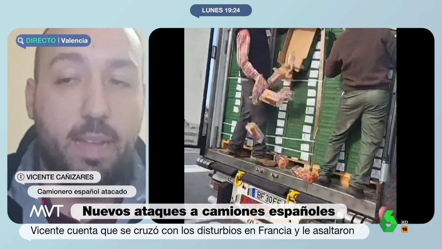 Un camionero español carga contra los piquetes franceses: "No les gusta nuestro producto, pero vacían los camiones y se lo llevan" Un camionero español carga contra los piquetes franceses: "No les gusta nuestro producto, pero vacían los camiones y se lo llevan"