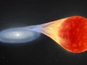 Representación artística de una estrella enana blanca en crecimiento antes de explotar y convertirse en supernova Representación artística de una estrella enana blanca en crecimiento antes de explotar y convertirse en supernova