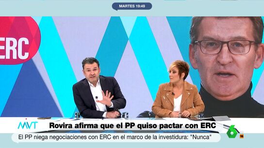 M&aacute;s Vale Tarde comenta las declaraciones de Marta Rovira, de ERC, que asegura que el PP busc&oacute; su apoyo para la investidura y la ir&oacute;nica respuesta de Feij&oacute;o. El comentario de I&ntilde;aki L&oacute;pez y el an&aacute;lisis de Luis Sanabria, en este v&iacute;deo.