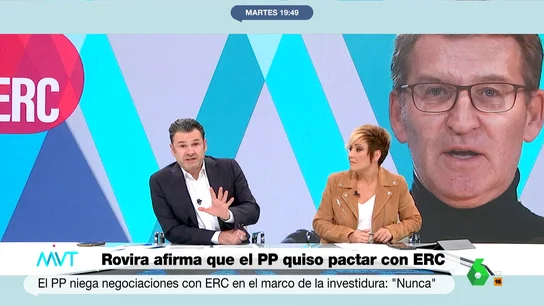 Iñaki López, irónico con las conversaciones del PP y los independentistas Más Vale Tarde comenta las declaraciones de Marta Rovira, de ERC, que asegura que el PP buscó su apoyo para la investidura y la irónica respuesta de Feijóo. El comentario de Iñaki López y el análisis de Luis Sanabria, en este vídeo.