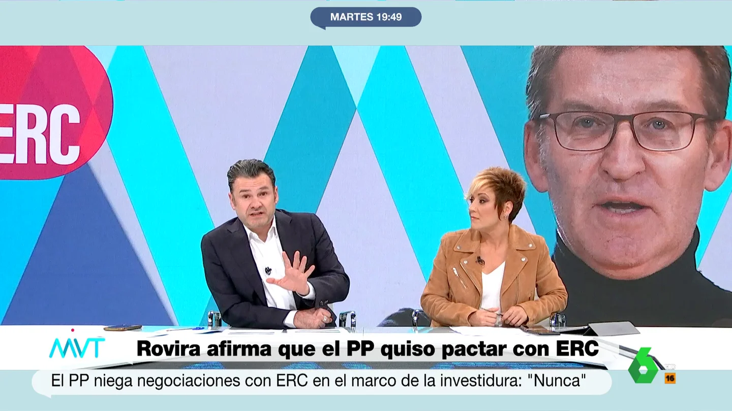 Iñaki López, irónico con las conversaciones del PP y los independentistas Más Vale Tarde comenta las declaraciones de Marta Rovira, de ERC, que asegura que el PP buscó su apoyo para la investidura y la irónica respuesta de Feijóo. El comentario de Iñaki López y el análisis de Luis Sanabria, en este vídeo.