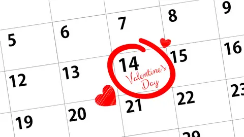 Calendario con la fecha de San Valentín, 14 de febrero, marcada