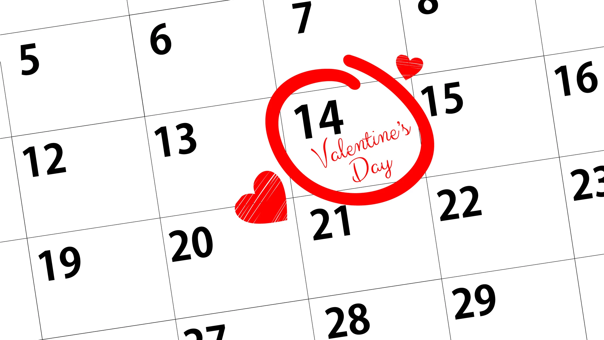 Calendario con la fecha de San Valentín, 14 de febrero, marcada Calendario con la fecha de San Valentín, 14 de febrero, marcada