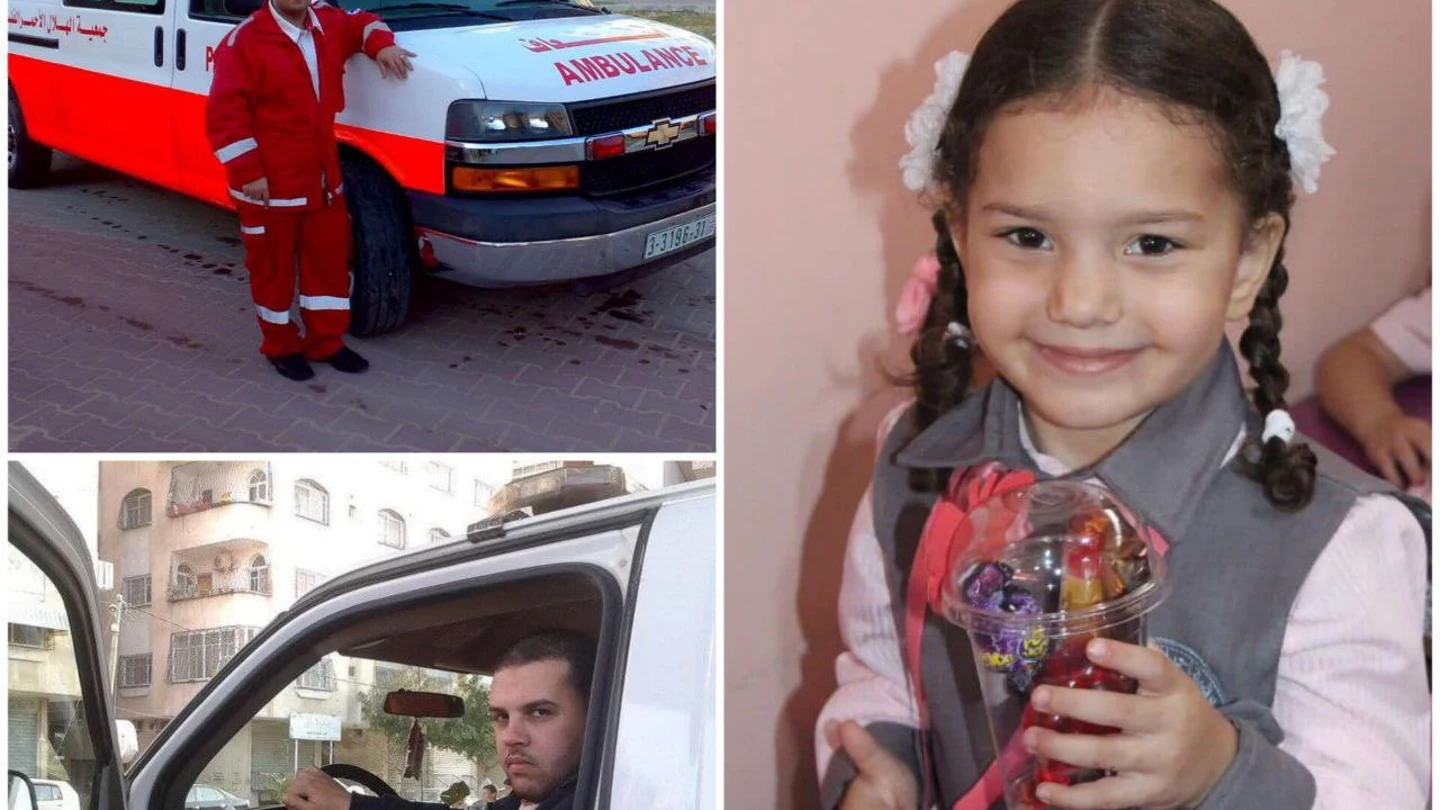 Combo que muestra a los dos paramédicos de la Media Luna Roja palestina atacada por las tropas israelíes en ciudad de Gaza que rescataron el cadáver de Hind Combo que muestra a los dos paramédicos de la Media Luna Roja palestina atacada por las tropas israelíes en ciudad de Gaza que rescataron el cadáver de Hind