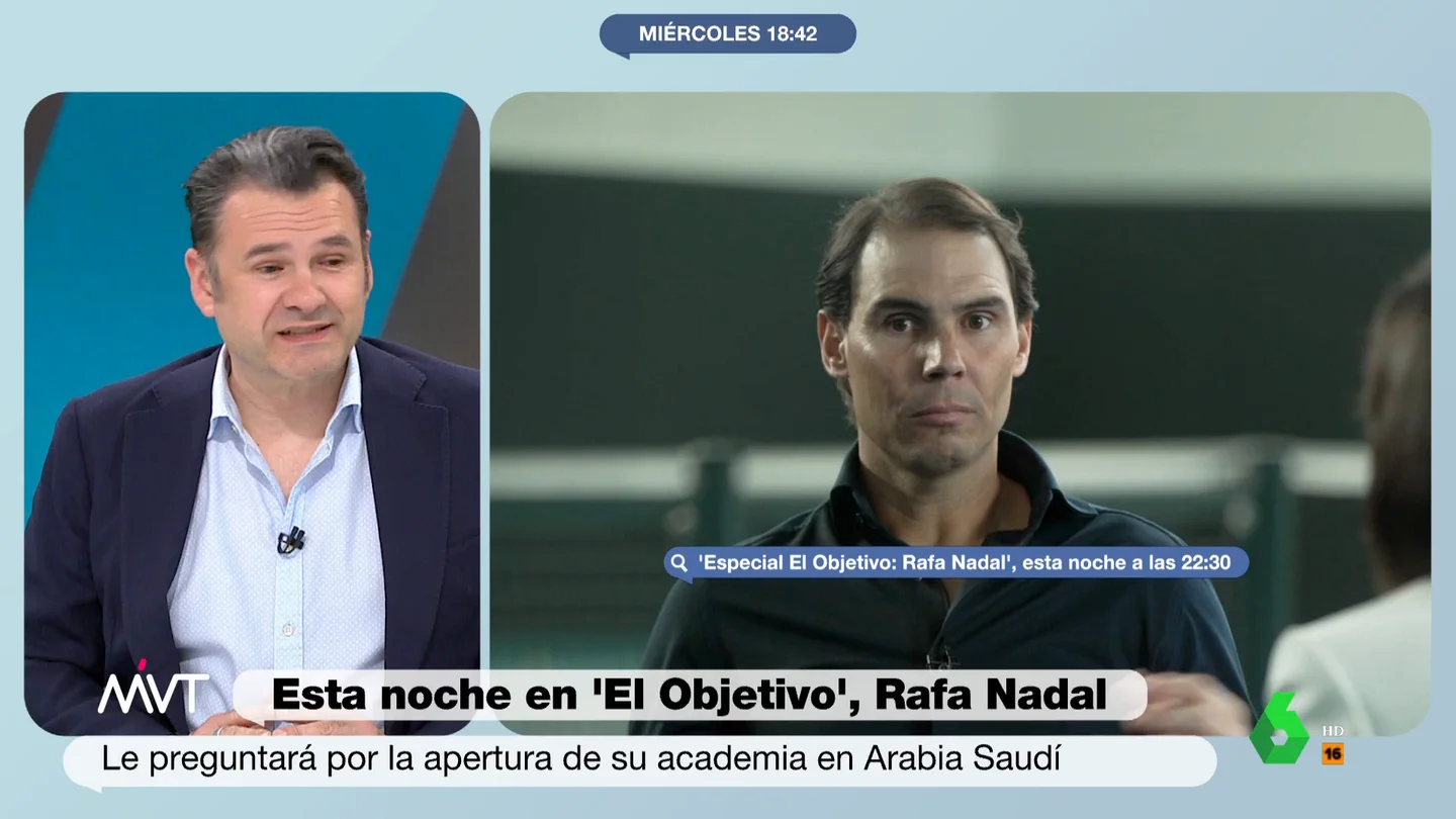 Iñaki López responde a Rafa Nadal tras hablar de Arabia Saudí como un país con potencial "Citar a Arabia Saudí como un país que necesita mejorar, cuando ejecuta homosexuales o periodistas...", comenta Iñaki López en este vídeo donde analiza junto a Ana Pastor y Cristina Pardo lo que ha dicho Nadal en 'El Objetivo' de Arabia Saudí.