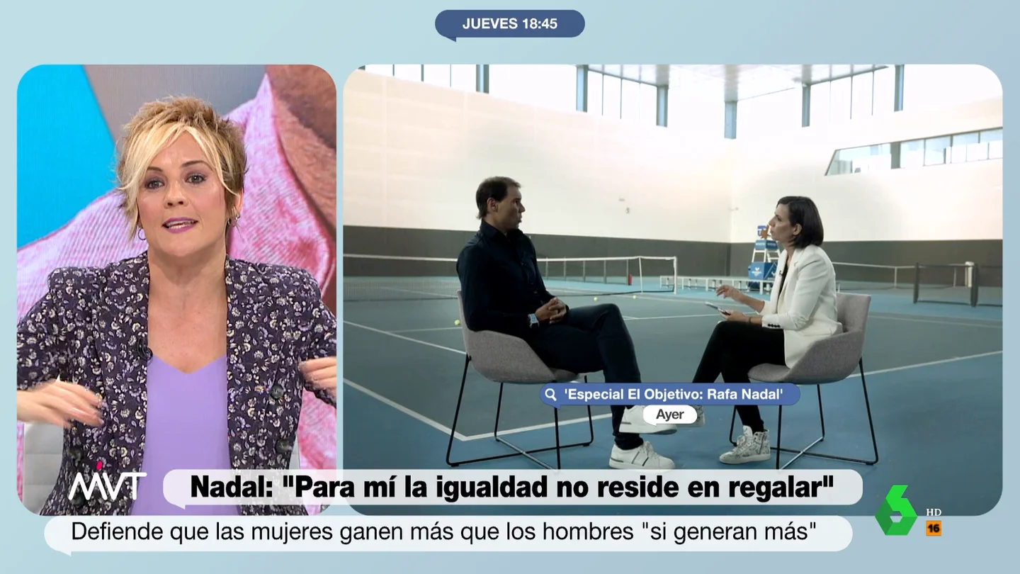 Cristina Pardo estalla contra las críticas a Rafa Nadal "Si cada vez que alguien opina de algo, lo que hacemos es lincharle, la gente no opinará de nada y seremos todos bots", afirma rotunda Cristina Pardo, que en este vídeo analiza con otros colaboradores las declaraciones de Nadal sobre la igualdad.