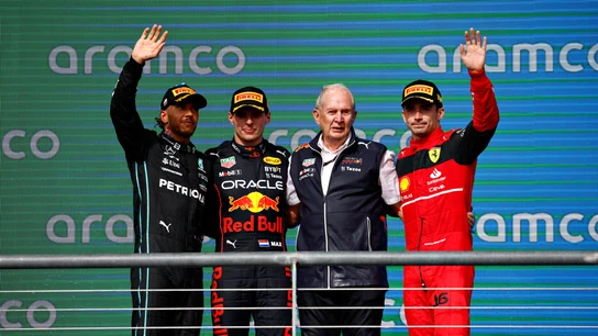 Hamilton, Verstappen, Helmut Marko y Charles Leclerc Hamilton, Verstappen, Helmut Marko y Charles Leclerc