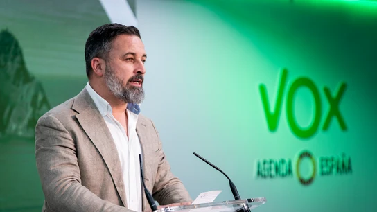 El presidente de Vox, Santiago Abascal, en su comparecencia el 18 de febrero. El presidente de Vox, Santiago Abascal, en su comparecencia el 18 de febrero.