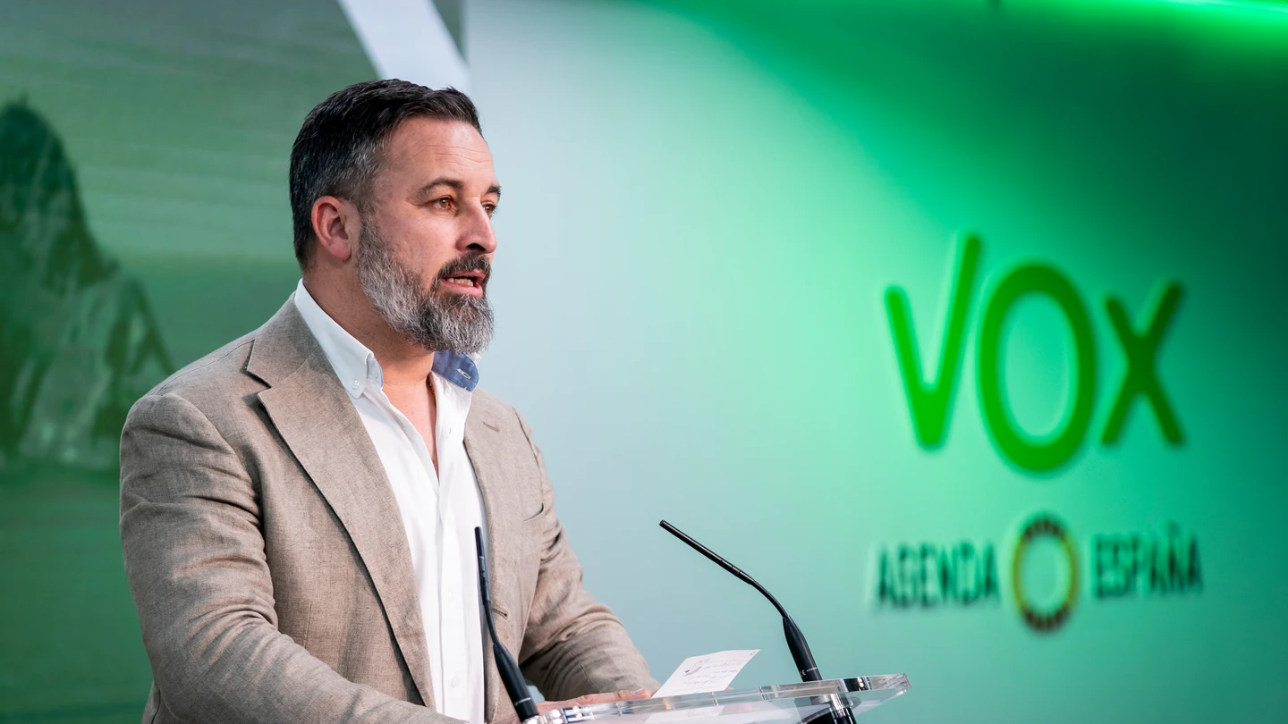 El presidente de Vox, Santiago Abascal, en su comparecencia el 18 de febrero. El presidente de Vox, Santiago Abascal, en su comparecencia el 18 de febrero.