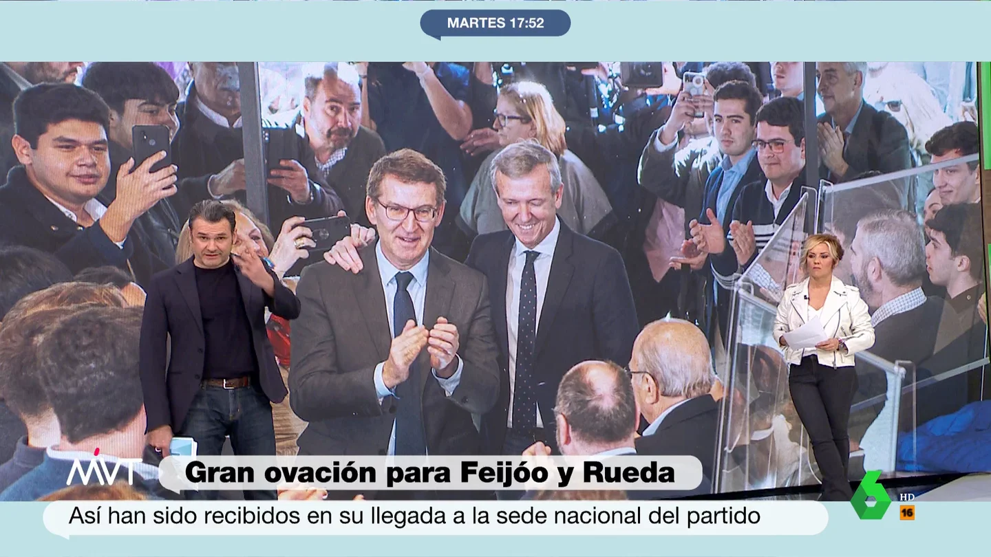 Iñaki López reacciona a la ovación a Feijóo y Rueda en Génova Iñaki López comenta en este vídeo de Más Vale Tarde el "eufórico recibimiento" que han tenido el presidente del PP, Alberto Núñez Feijóo, y el de la Xunta, Alfonso Rueda, en la sede del partido en Génova tras la victoria en las elecciones gallegas.