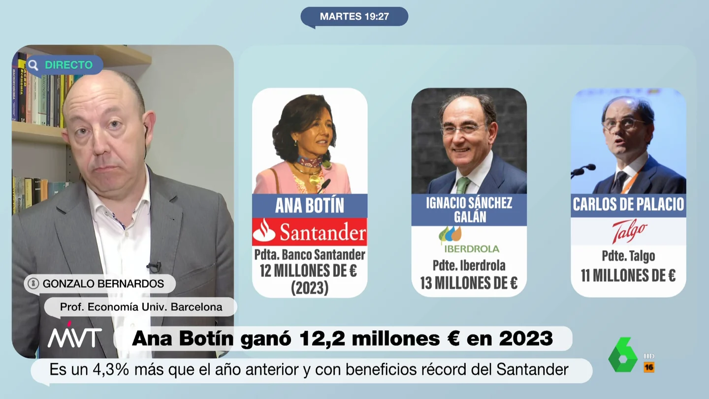 Gonzalo Bernardos, tajante sobre el sueldo de más de 12 millones de Ana Botín: "No se los merece" Gonzalo Bernardos, tajante sobre el sueldo de más de 12 millones de Ana Botín: "No se los merece"