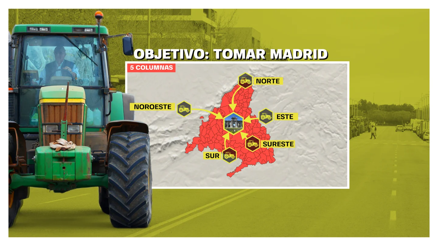 Mapa de las tractoradas en Madrid este miércoles, 21 de febrero Mapa de las tractoradas en Madrid este miércoles, 21 de febrero
