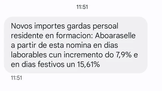 El mensaje recibido por por profesionales del Sergas a dos días del 18F sobre subidas salariales. El mensaje recibido por por profesionales del Sergas a dos días del 18F sobre subidas salariales.