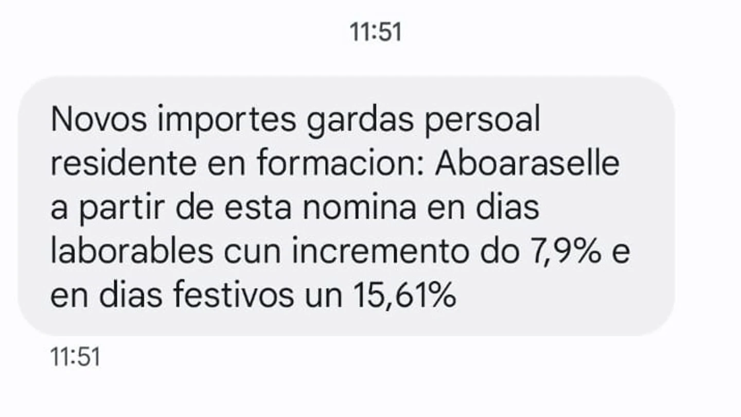 El mensaje recibido por por profesionales del Sergas a dos días del 18F sobre subidas salariales. El mensaje recibido por por profesionales del Sergas a dos días del 18F sobre subidas salariales.
