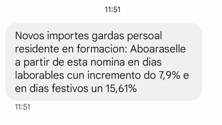 El mensaje recibido por por profesionales del Sergas a dos días del 18F sobre subidas salariales.