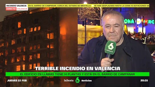 Ferreras destaca el "silencio" en el escenario del terrible incendio de Valencia: "Hay una serenidad que sobrecoge" Ferreras destaca el "silencio" en el escenario del terrible incendio de Valencia: "Hay una serenidad que sobrecoge"
