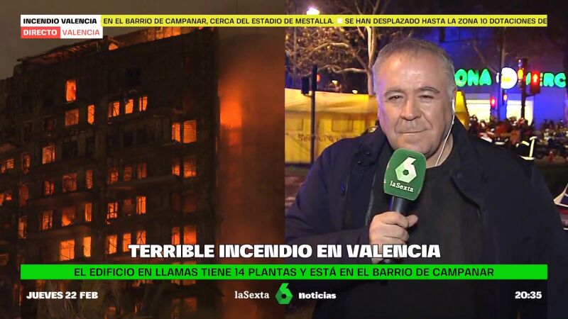 Ferreras destaca el "silencio" en el escenario del terrible incendio de Valencia: "Hay una serenidad que sobrecoge"
