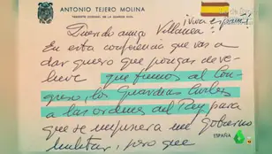 Declaraciones de Antonio Tejero en su cuaderno personal