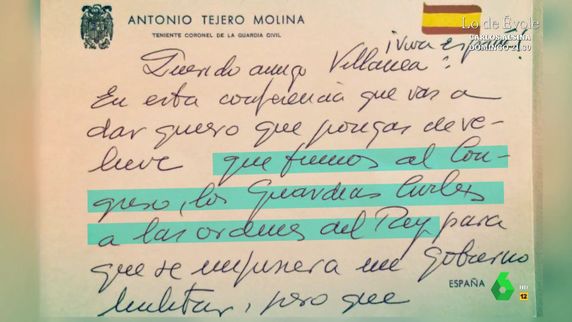 Declaraciones de Antonio Tejero en su cuaderno personal