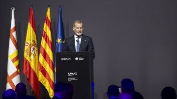 El Rey Felipe VI interviene durante la cena inaugural del MWC, en el Museo Nacional de Arte de Cataluña
