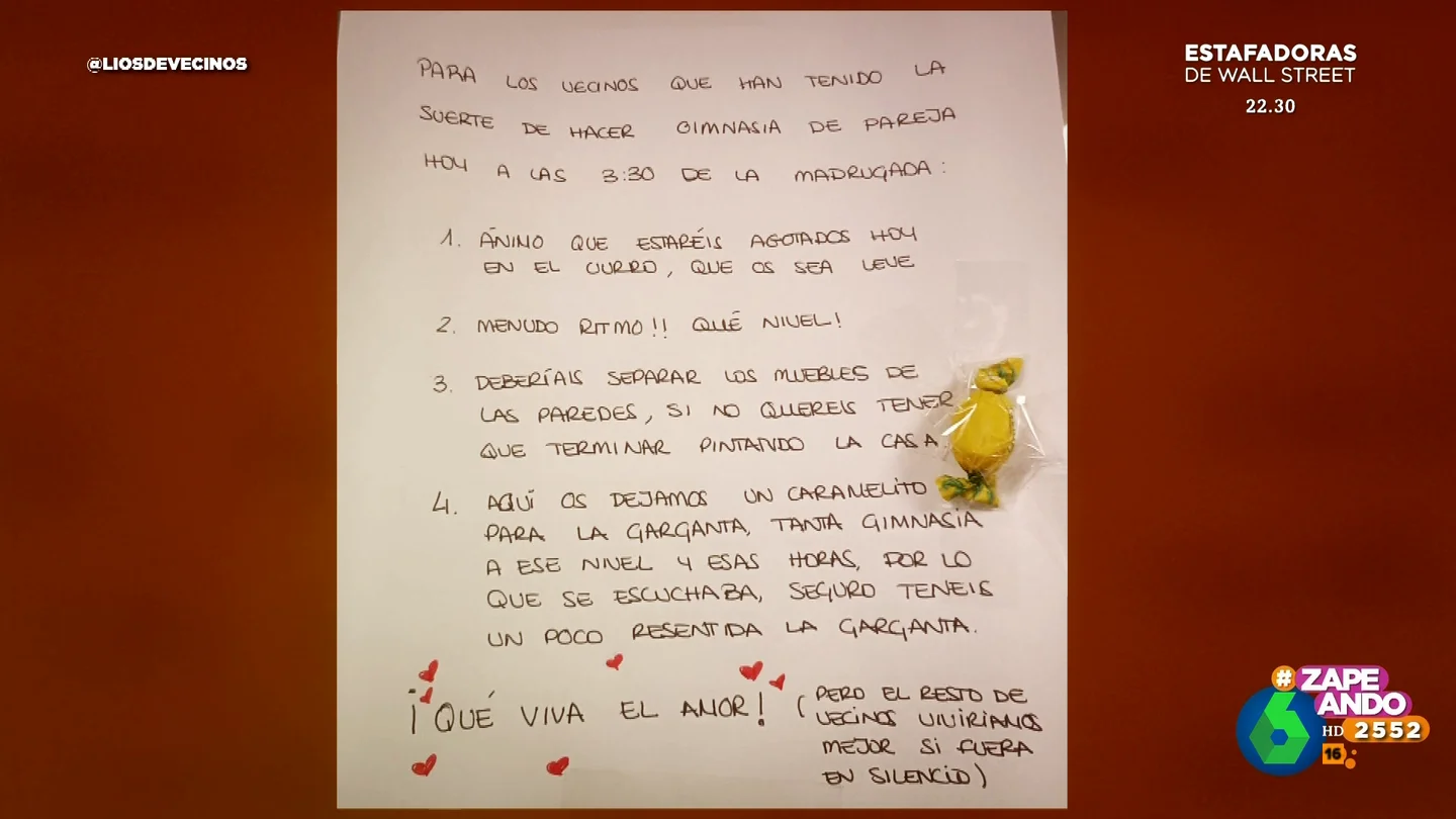 El intercambio de mensajes entre vecinos sobre la "gimnasia de pareja" que practican de madrugada El intercambio de mensajes entre vecinos sobre la "gimnasia de pareja" que practican de madrugada