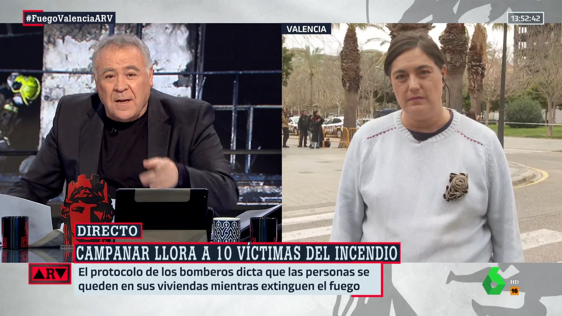 La palabras de apoyo de Ferreras a los bomberos del incendio en Valencia: "Se jugaron la vida desde el minuto uno"