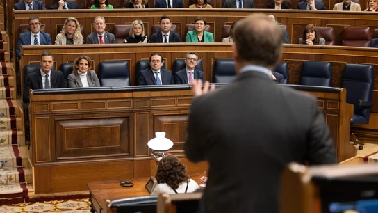 El líder del PP, Alberto Núñez Feijóo, interviene durante la sesión de control al Gobierno tras el estallido del 'caso Koldo' El líder del PP, Alberto Núñez Feijóo, interviene durante la sesión de control al Gobierno tras el estallido del 'caso Koldo'