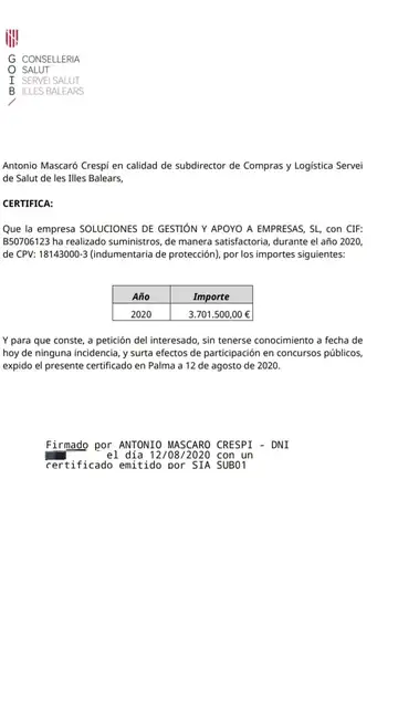 El certificado del Gobierno de Armengol El certificado del Gobierno de Armengol