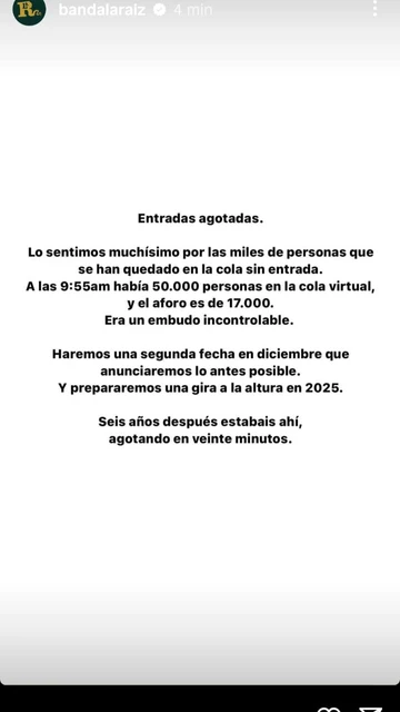 La Raíz announces a second concert in December and a tour in 2025 after selling out tickets for WiZink La Raíz announces a second concert in December and a tour in 2025 after selling out tickets for WiZink