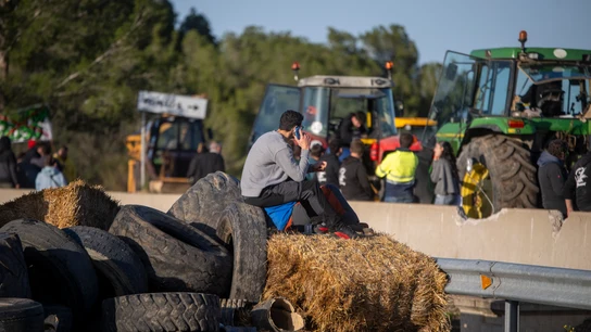 Los agricultores continúan los cortes de carretera en la autopista AP-7 a la altura de Pontós, a 29 de febrero de 2024, en Pontós, Girona, Catalunya (España). Los agricultores continúan los cortes de carretera en la autopista AP-7 a la altura de Pontós, a 29 de febrero de 2024, en Pontós, Girona, Catalunya (España).