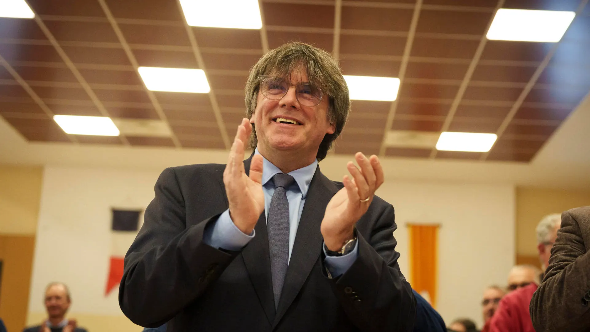 El expresident de la Generalitat Carles Puigdemont, durante un acto político del Consejo por la Republica, en Latour-Bas-Elne (Francia).