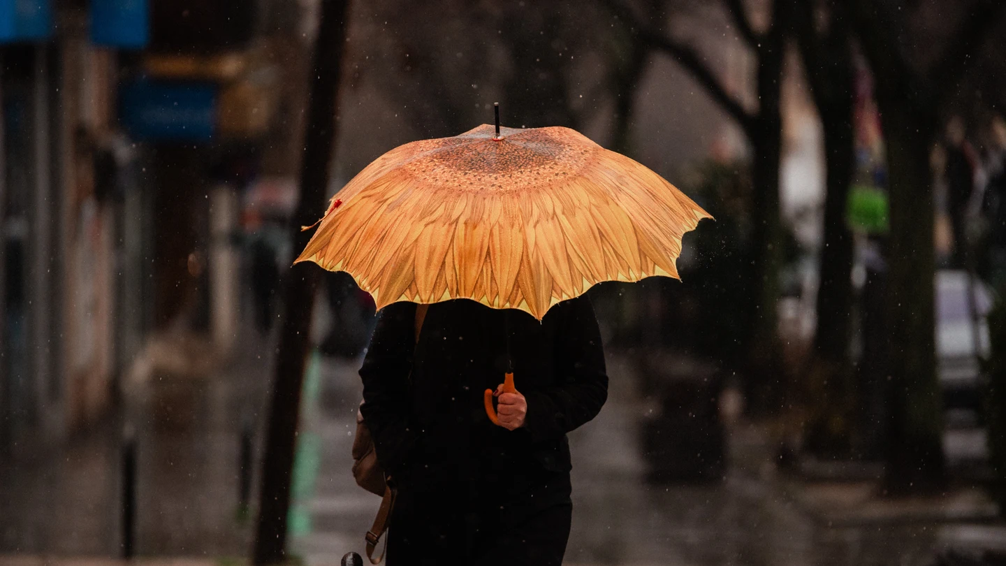 Una persona se protege de la lluvia con paraguas, a 19 de enero de 2024, en Madrid (España). Una persona se protege de la lluvia con paraguas, a 19 de enero de 2024, en Madrid (España).