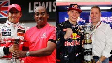 Hamilton y Verstappen con sus padres 