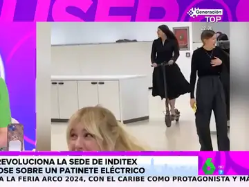Rosalía visita las oficinas de Inditex de la mano de Marta Ortega a bordo de un patinete eléctrico