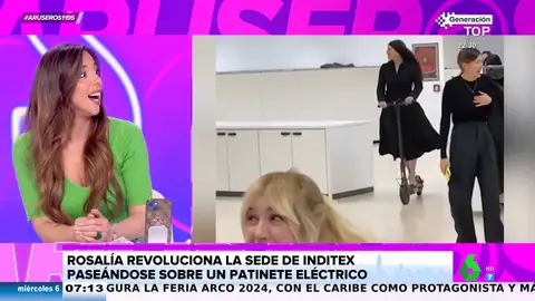 Rosalía visita las oficinas de Inditex de la mano de Marta Ortega a bordo de un patinete eléctrico