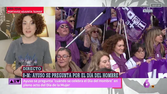 Aina Vidal (Sumar) sobre el discurso de Ayuso sobre el 8M: "Se ha convertido en una especie de Trump a la española, pero no va a arruinarnos este día" Aina Vidal (Sumar) sobre el discurso de Ayuso sobre el 8M: "Se ha convertido en una especie de Trump a la española, pero no va a arruinarnos este día"
