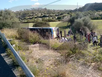 El autobús del IMSERSO siniestrado en Mallorca 