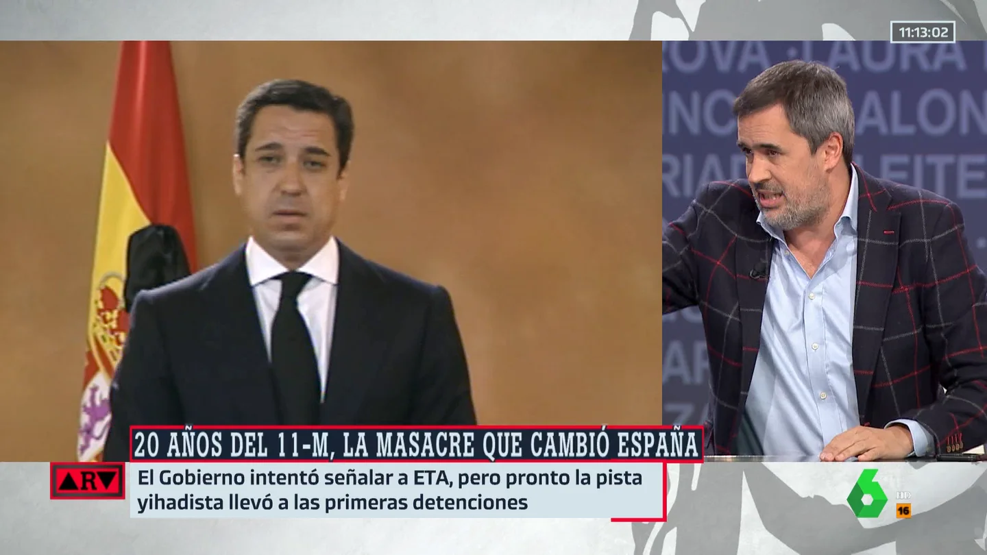 Carlos Cué señala el problema que tiene el PP a día de hoy 20 años después del 11-M: "Aznar no reconoce la mentira" Carlos Cué señala el problema que tiene el PP a día de hoy 20 años después del 11-M: "Aznar no reconoce la mentira"