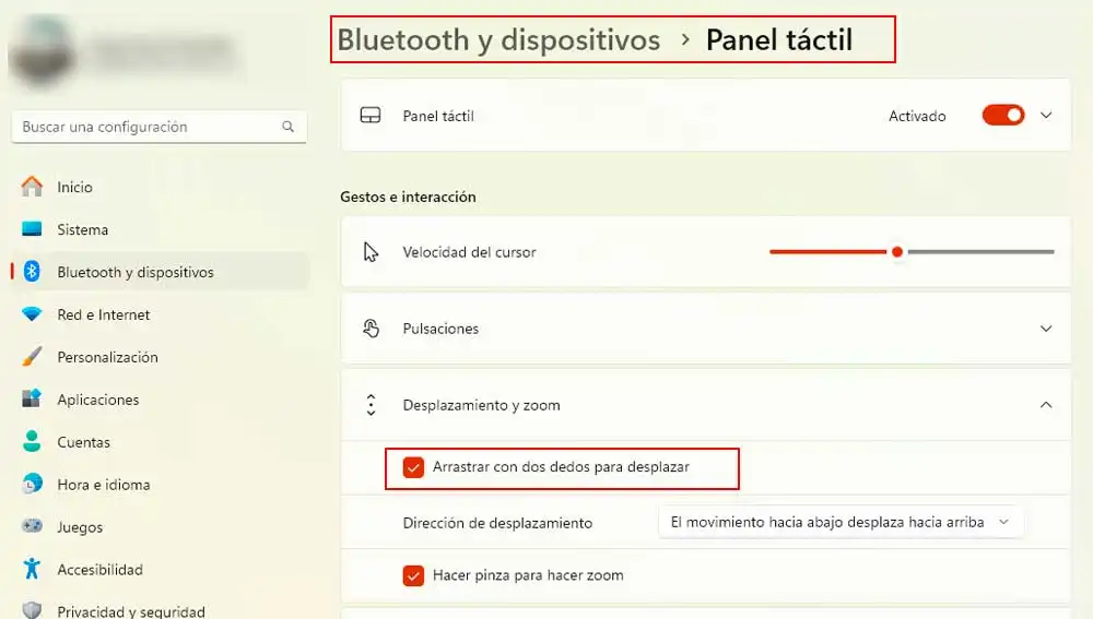 Activando las opciones de desplazamiento Activando las opciones de desplazamiento
