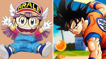 A la izquierda, una imagen de 'Dr. Slump'; a la derecha, de 'Dragon Ball', ambas de Toriyama 