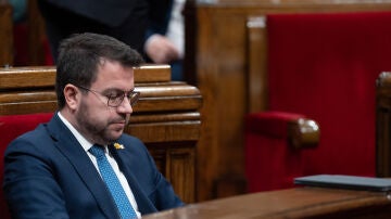 El president catalán, Pere Aragonès, durante el debate a la totalidad de los Presupuestos 2024