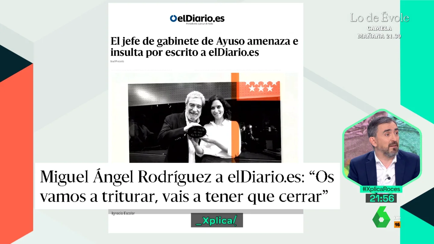 Ignacio Escolar denuncia las amenazas del jefe de Gabinete de Ayuso contra 'elDiario.es': "Es gravísimo; la libertad en Madrid no son solo las cañas" Ignacio Escolar denuncia las amenazas del jefe de Gabinete de Ayuso contra 'elDiario.es': "Es gravísimo; la libertad en Madrid no son solo las cañas"
