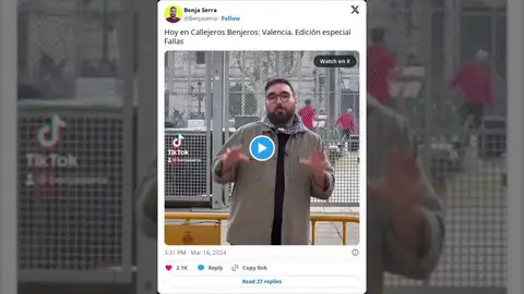 El tiktoker que triunfa con su peculiar guía turística sobre las Fallas de Valencia: "Pólvora, tradición y calles cortadas" El tiktoker que triunfa con su peculiar guía turística sobre las Fallas de Valencia: "Pólvora, tradición y calles cortadas"