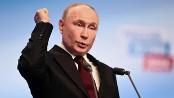 El presidente de Rusia, Vladímir Putin, en un discurso tras ganar las elecciones presidenciales
