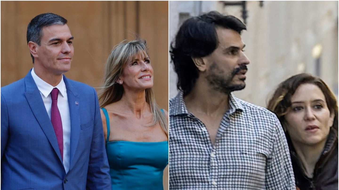 Pedro Sánchez, junto a Begoña Gómez; Alberto González, junto a Isabel Díaz Ayuso Pedro Sánchez, junto a Begoña Gómez; Alberto González, junto a Isabel Díaz Ayuso