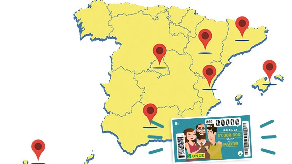 Mapa de los premios del sorteo del Cupón Extra del Día del Padre de 2023