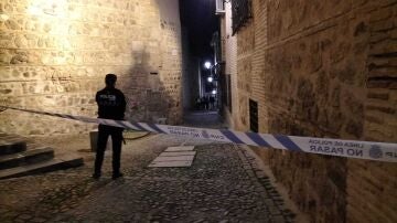 Agentes de la Policía Nacional en el lugar donde han aparecido los cadáveres en Toledo