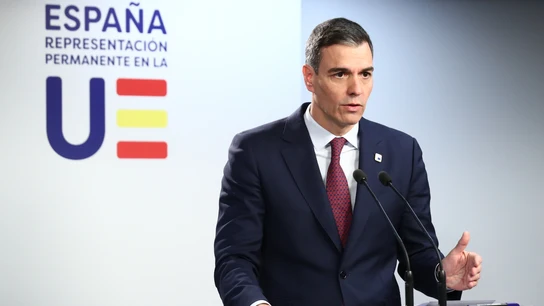 El presidente del Gobierno, Pedro Sánchez, en rueda de prensa en Bruselas al término del Consejo Europeo El presidente del Gobierno, Pedro Sánchez, en rueda de prensa en Bruselas al término del Consejo Europeo