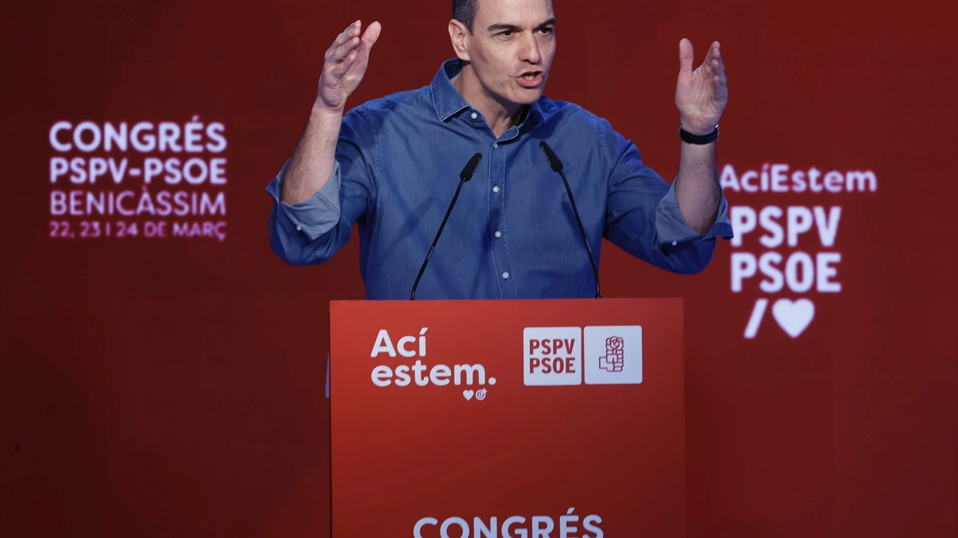 El presidente del Gobierno, Pedro Sánchez, en el congreso del PSPV